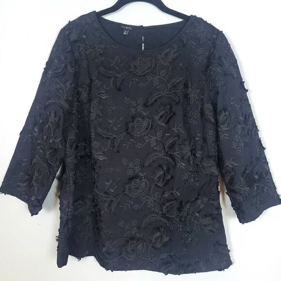 Talbots Womens Floral Embroidered Top Black Size 12 Dark Romantic Fairy Feminine - Picture 1 of 8